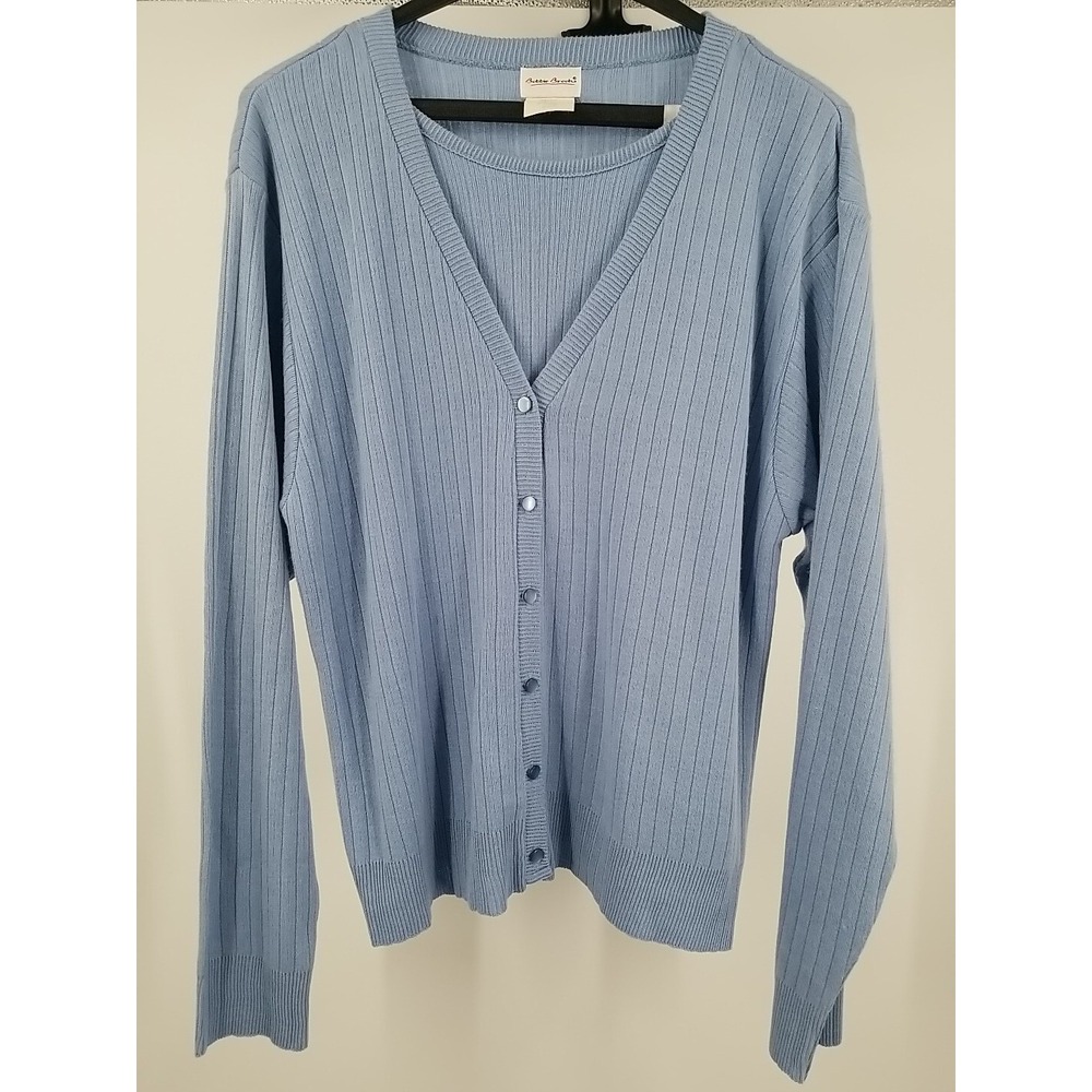 Bobbie Brooks Womens Cardigan‎ Sweater Size L Blue Ribbed Button Front Knit